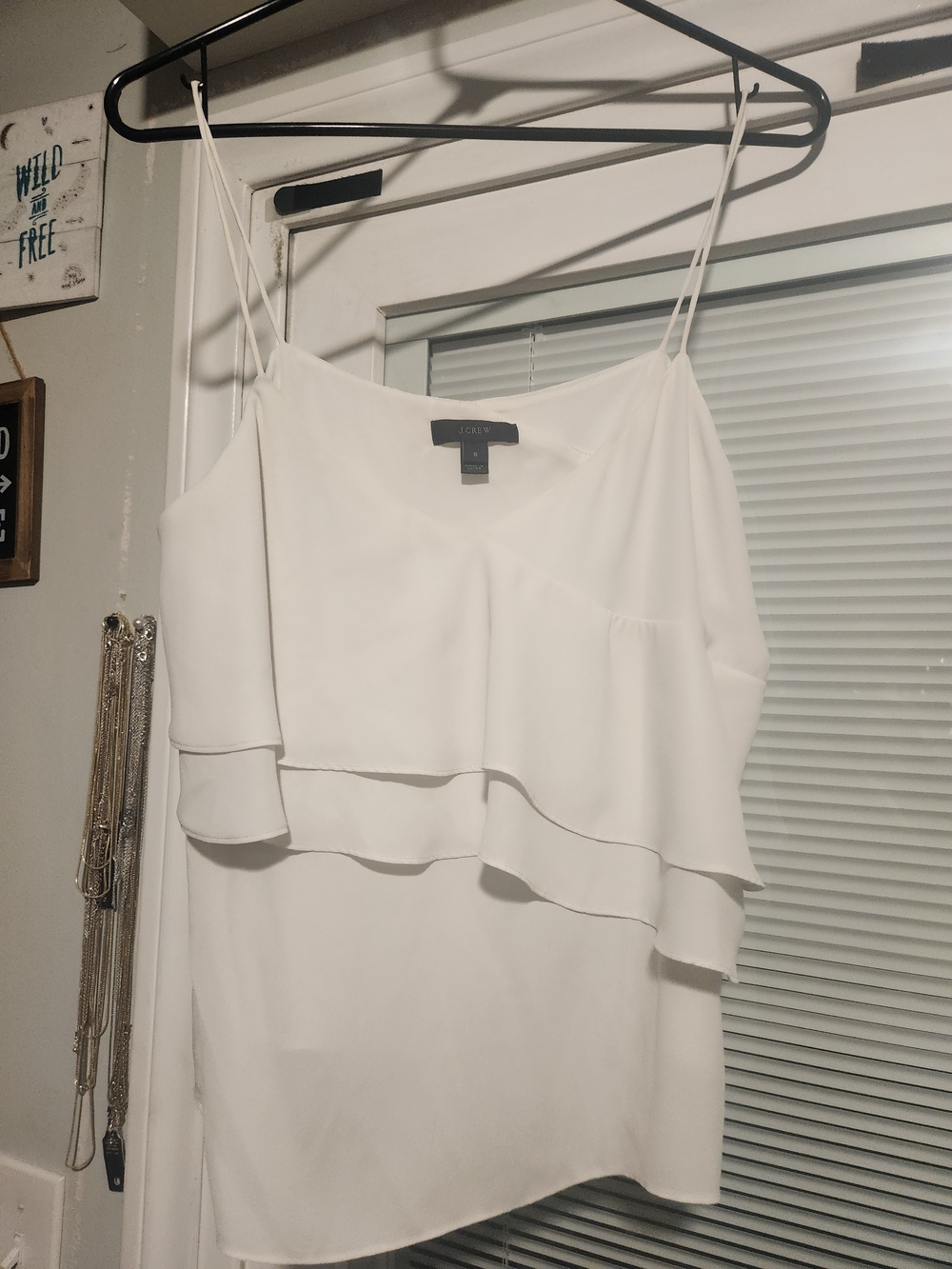 J.Crew White Layered Ruffle Spaghetti Strap Top